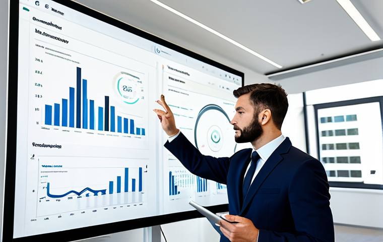 A focused professional team, consisting of a female brand manager and a male influencer, both dressed in modest business attire, collaboratively reviewing a detailed project brief on a large, sleek display in a modern, brightly lit office meeting room. One person is gesturing towards specific data points on the screen, emphasizing clear vision and precise goals, while the other is attentively taking notes on a tablet. The atmosphere is highly productive and professional. This image features perfect anatomy, correct proportions, well-formed hands, and a natural pose, ensuring it is safe for work, appropriate content, fully clothed, and family-friendly, captured with high-quality, professional photography.