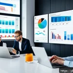 Home 18 효과적인 인플루언서 협업을 위한 데이터 기반 전략 - A modern marketing office scene showing a diverse team of professionals analyzing social media data ...